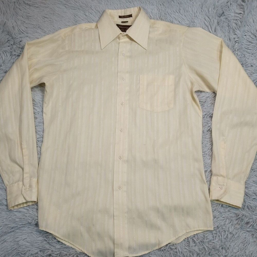 Vintage Van Huesen Shirt Mens 15.5 Yellow Hennessy City Slicker Cowboy Button Up